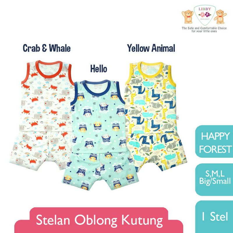 Setelan Kutung Libby Tanpa Lengan Motif Boy Girl Unisex