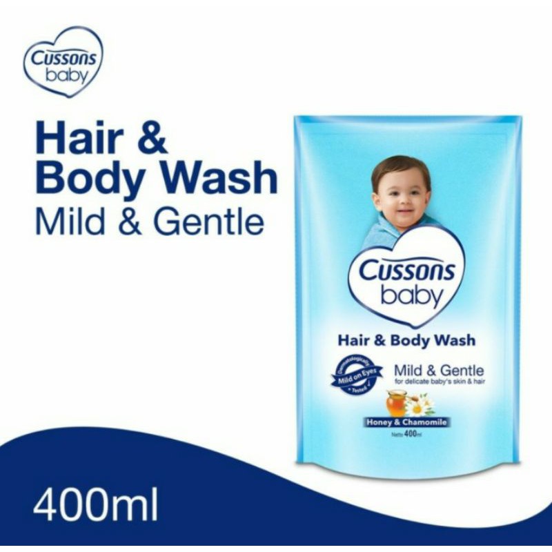 Hair &amp; Body Wash CUSSONS BABY 400 ML MILD GENTLE Sabun Shampo Bayi Refill (BIRU POUCH 400 / 200ml)