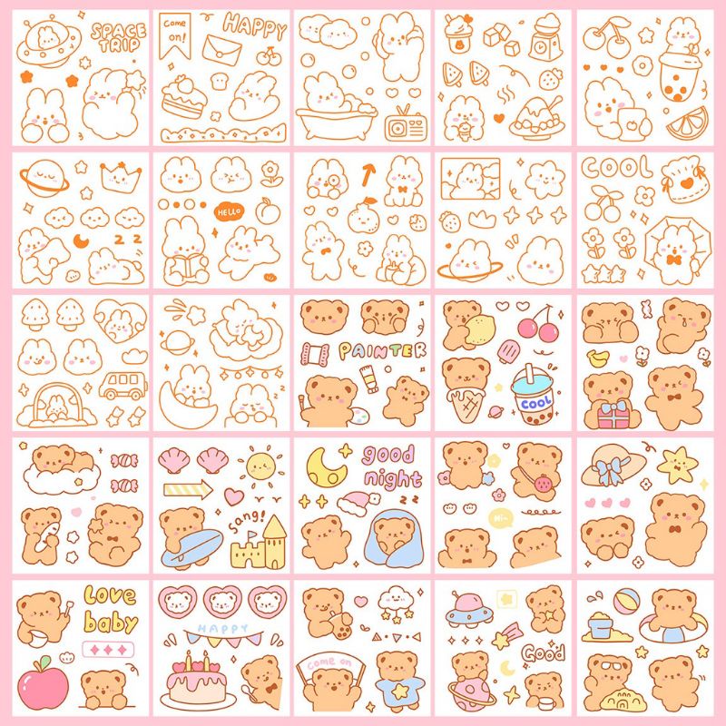 25 Lembar Stiker PVC Cute Bear Deco Sticker DIY Scrapbook