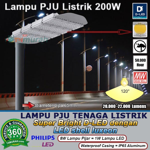 Lampu PJU Listrik 200 watt Penerangan Jalan Super Bright LED Murah Bergaransi Limited