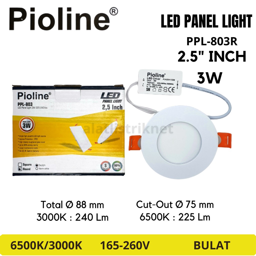 PIOLINE DOWNLIGHT PANEL LED 3WATT 3W 3 WATT 3 W INBOW IB BULAT / KOTAK