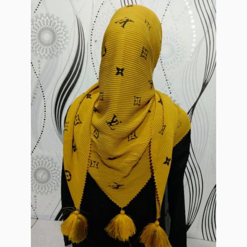 JILBAB/HIJAB SEGI EMPAT  PLISKET JAMBUL/POMPOM MOTIF BRAND TERBARU DARI AZARA