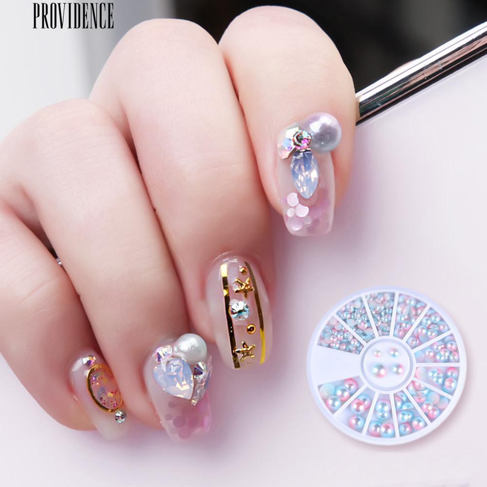 Semi-Lingkaran Manik-manik Mutiara Imitasi Gradien Datar Bawah Studs 3D Nail Art Dekorasi