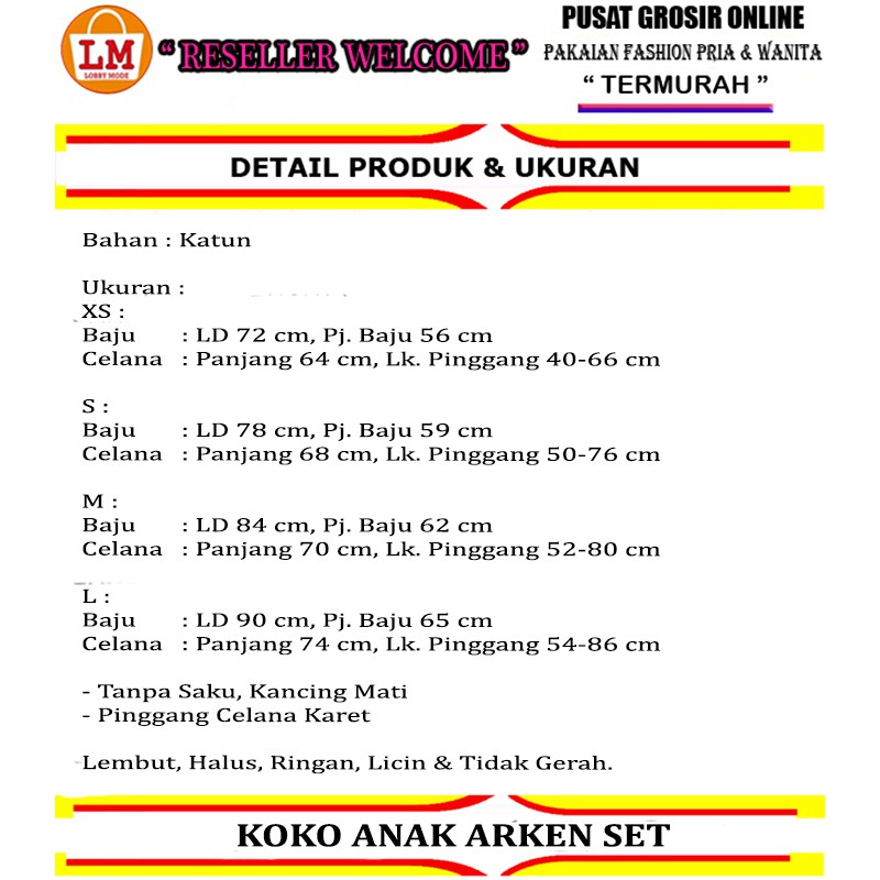 TERMURAH TERLARIS Stelan Koko anak ARKEN , Stelan Jubah anak ,baju koko anak LMS 21644 - 21652