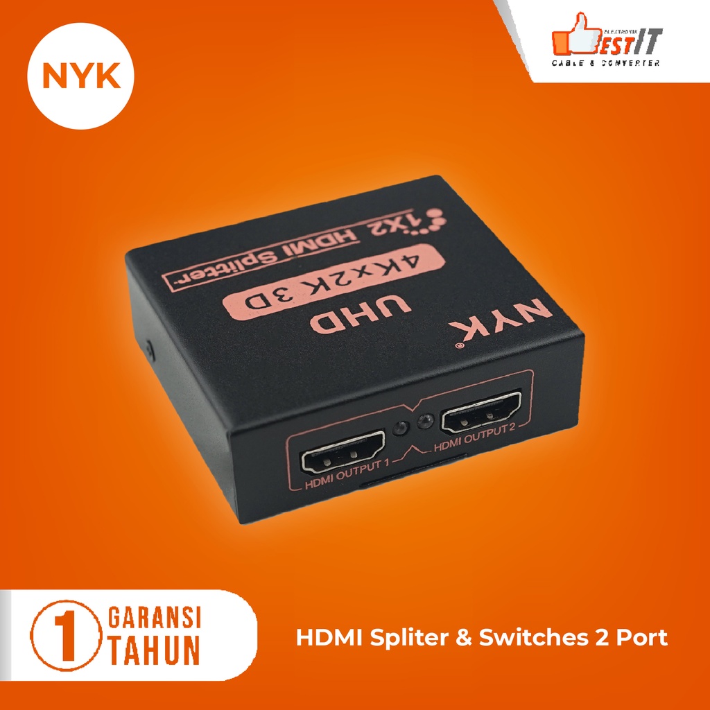 HDMI Splitter NYK 2 Port 1080P UHD -Splitter HDMI 1-2 Plus Adaptor NYK