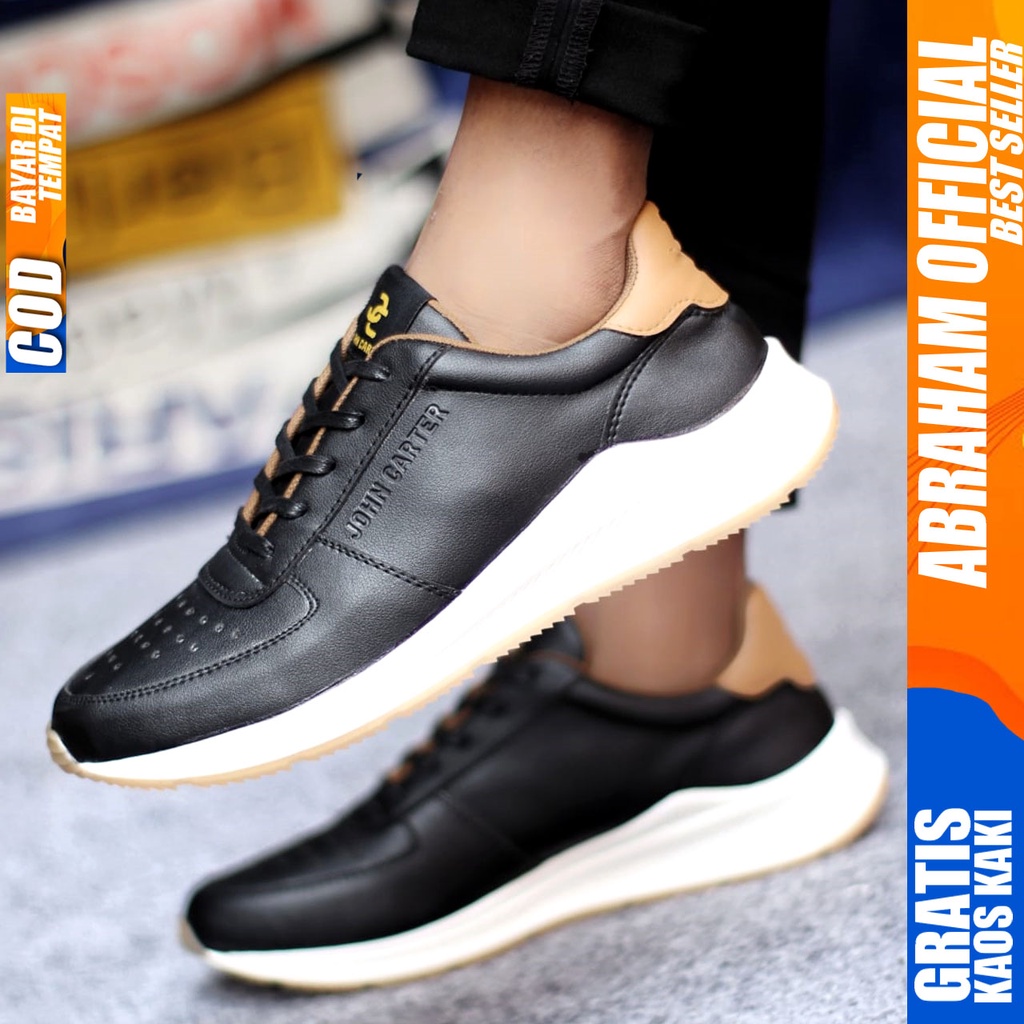 Sepatu Casual Pria Sneakers Hitam Kasual Kulit Pu Kekinian Kerja Kuliah Kantor Fashion Shoes Terbaru