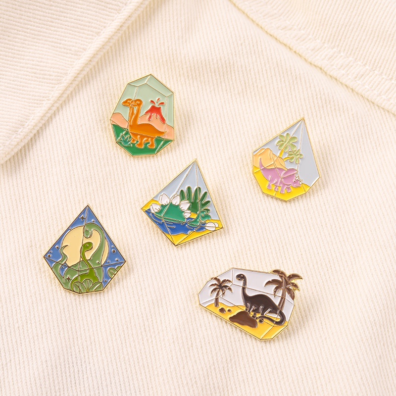 Dinosaur Paradise Enamel Pin Cute Animal Badge Desert Ocean Tyrannosaurus Brooches Bag Clothes Lapel Pin Fashion Jewelry