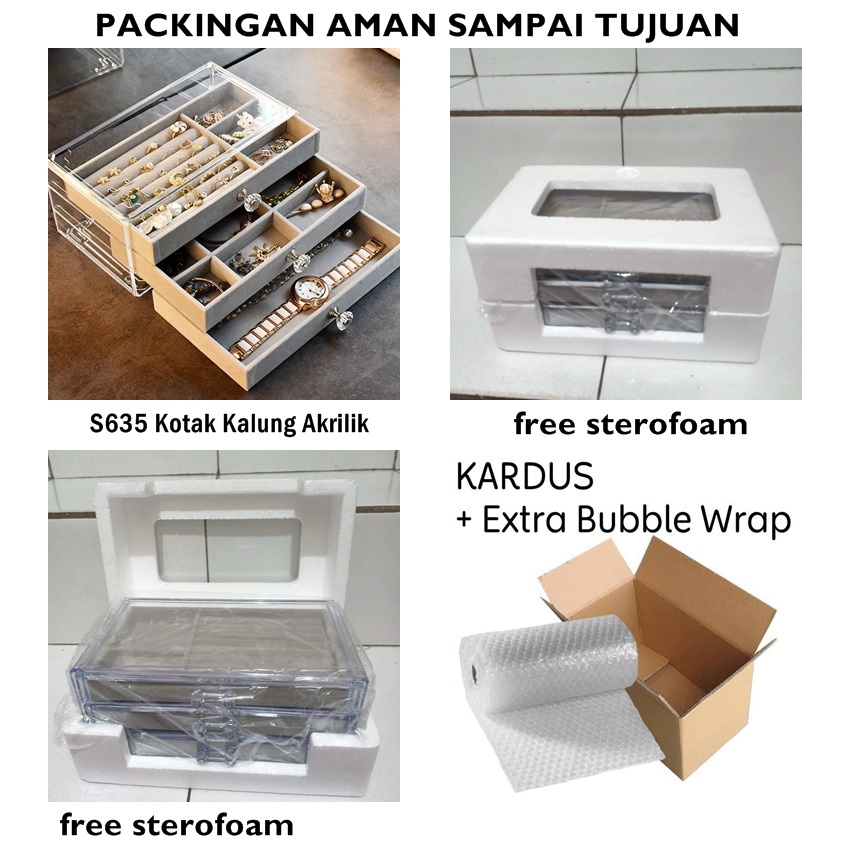Rak Tempat Perhiasan Tingkat 3 Laci Jewelry Box Rak Akrilik Kalung / Cincin / Gelang / Anting Emas  F635