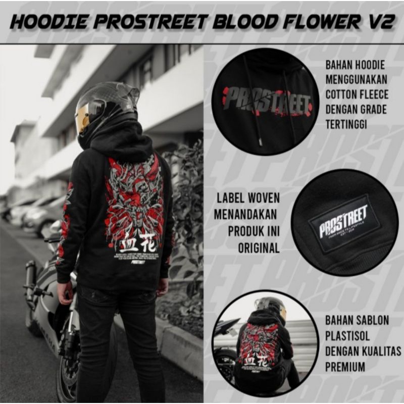 HOODIE | PROSTREET | BLOOD FLOWER V.2 | NEW | LIMITED | ORIGINAL | BLACK