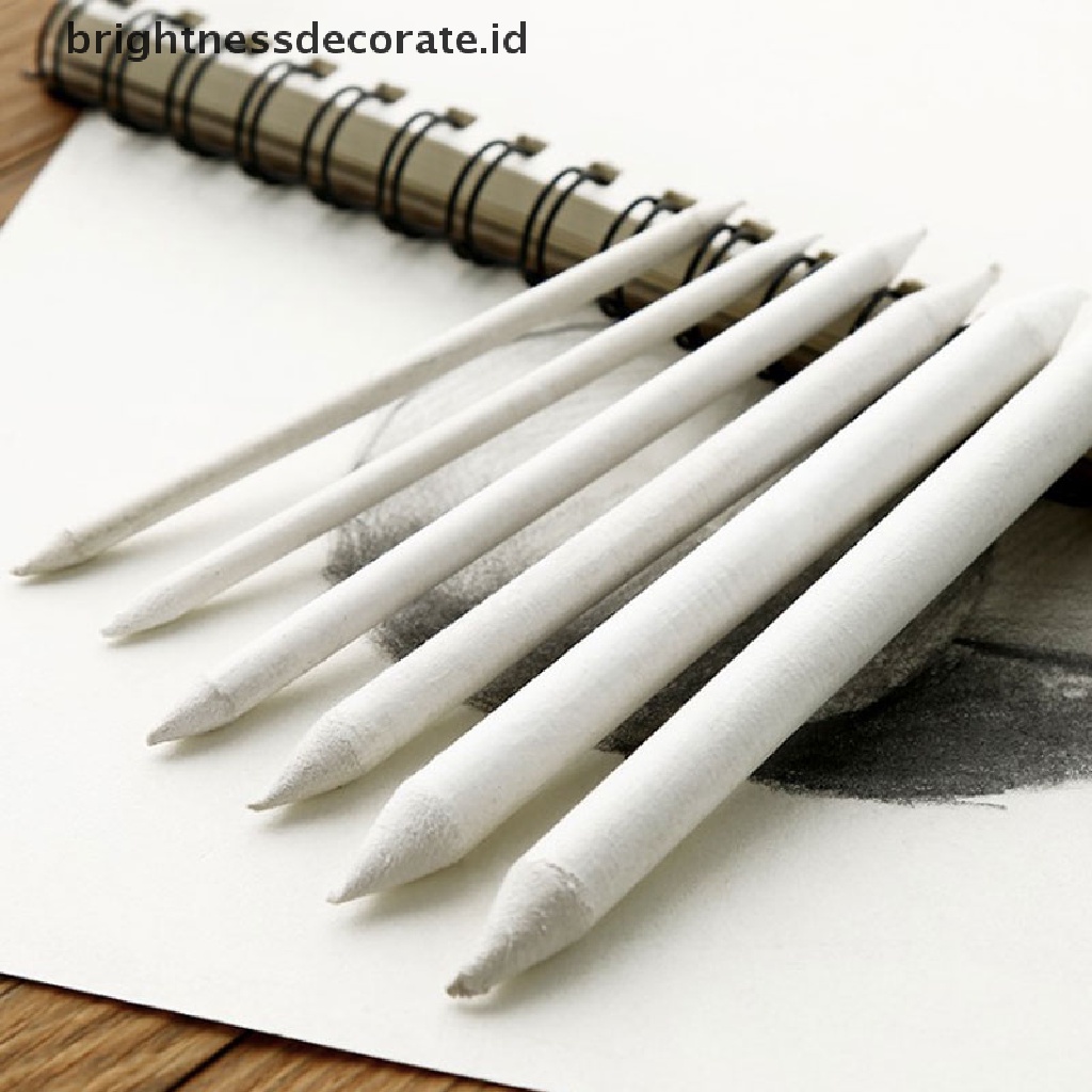 (Birth) 6pcs / Set Stick Blending Smudge Stump Tortillon Warna Putih Arang Untuk Sketsa / Gambar