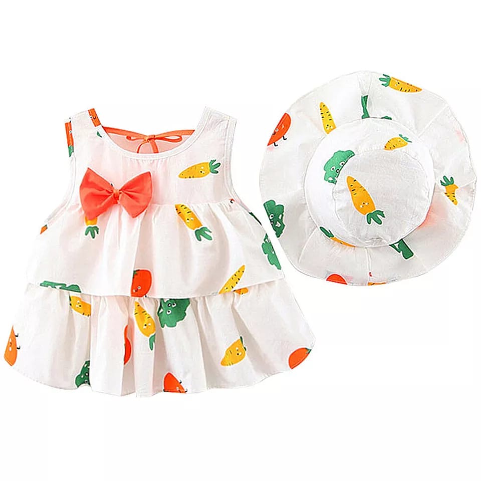 BABYLOVANTA - dress bayi Motif CARROT FREE TOPI /  gaun bayi 0-2 TAHUN / baju anak perempuan baju baby KUALITAS IMPORT