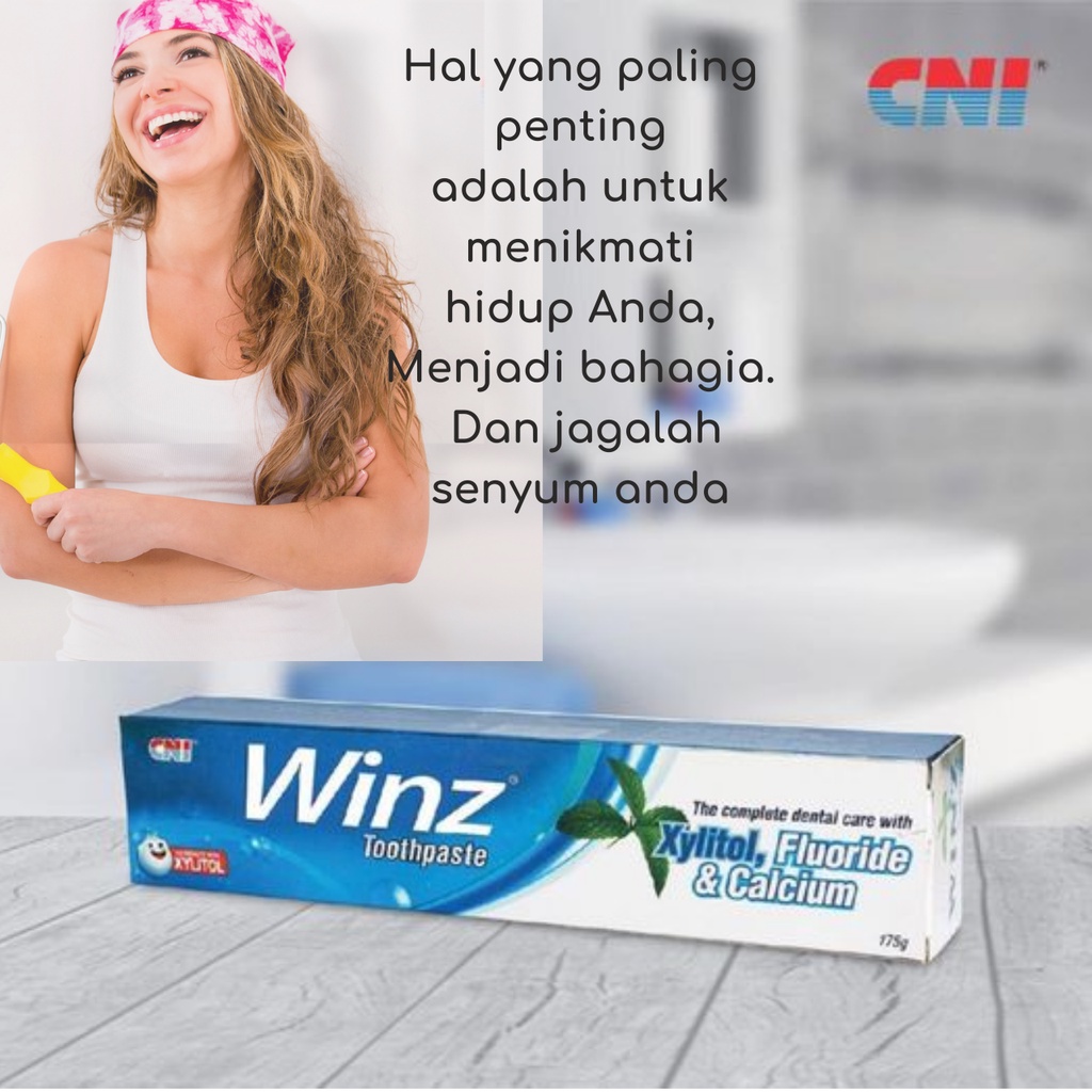 Odol Winz Pasta Gigi CNI Dengan Xylitol Fluoride Dan Calcium Totalitas Perawatan Pencegah Plak Karang Menghilangkan Bau Menyegarkan Mulut Sepanjang Hari Asli Design Metallik 175gr