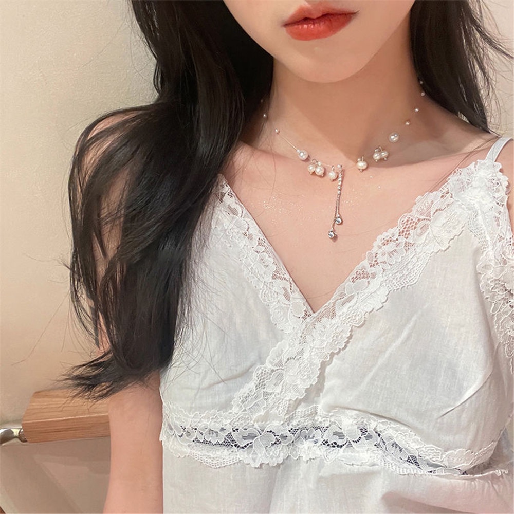 【COD Tangding】Kalung Choker Rantai Klavikula Hias Mutiara Untuk Wanita