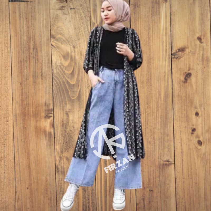 Highwaist Kulot Jeans Wanita Loose