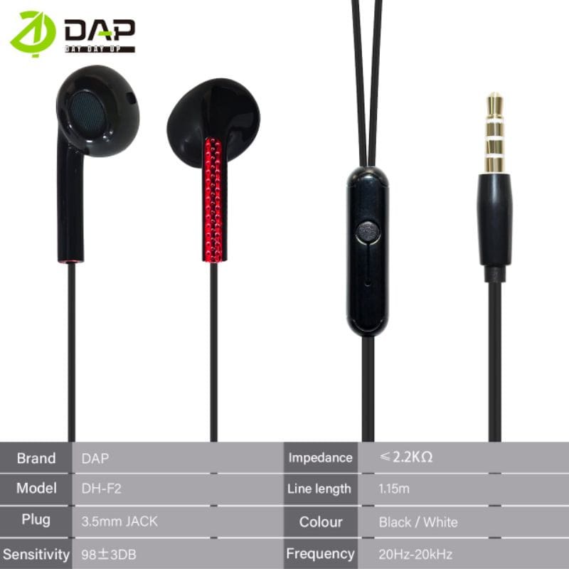 Headset DAP DH-F2 Packing Plastik Handsfree DAP DH-F2 Packing Plastik Earphone DAP DH-F2 STEREO ORIGINAL Packing Plastik