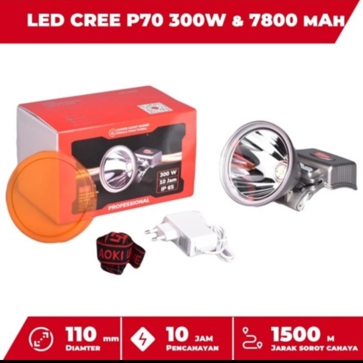 Baru!! Senter Kepala Jumbo Led Cahaya Putih Kuning 300W Aoki AK H300 Original