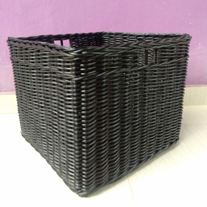 Keranjang rotan kotak persegi besar laci penyimpanan barang baju kotor 36x36x30 cm