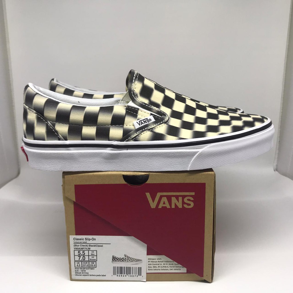 VANS Classic Slip On Blur Check Black/White - Original Resmi Navya - Sneaker Pria dan sneaker wanita