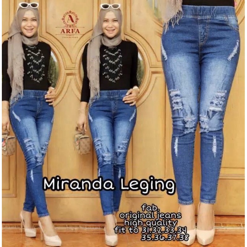 MIRANDA JEGGING STONE || CELANA JEANS SOBEK TIDAK TEMBUS