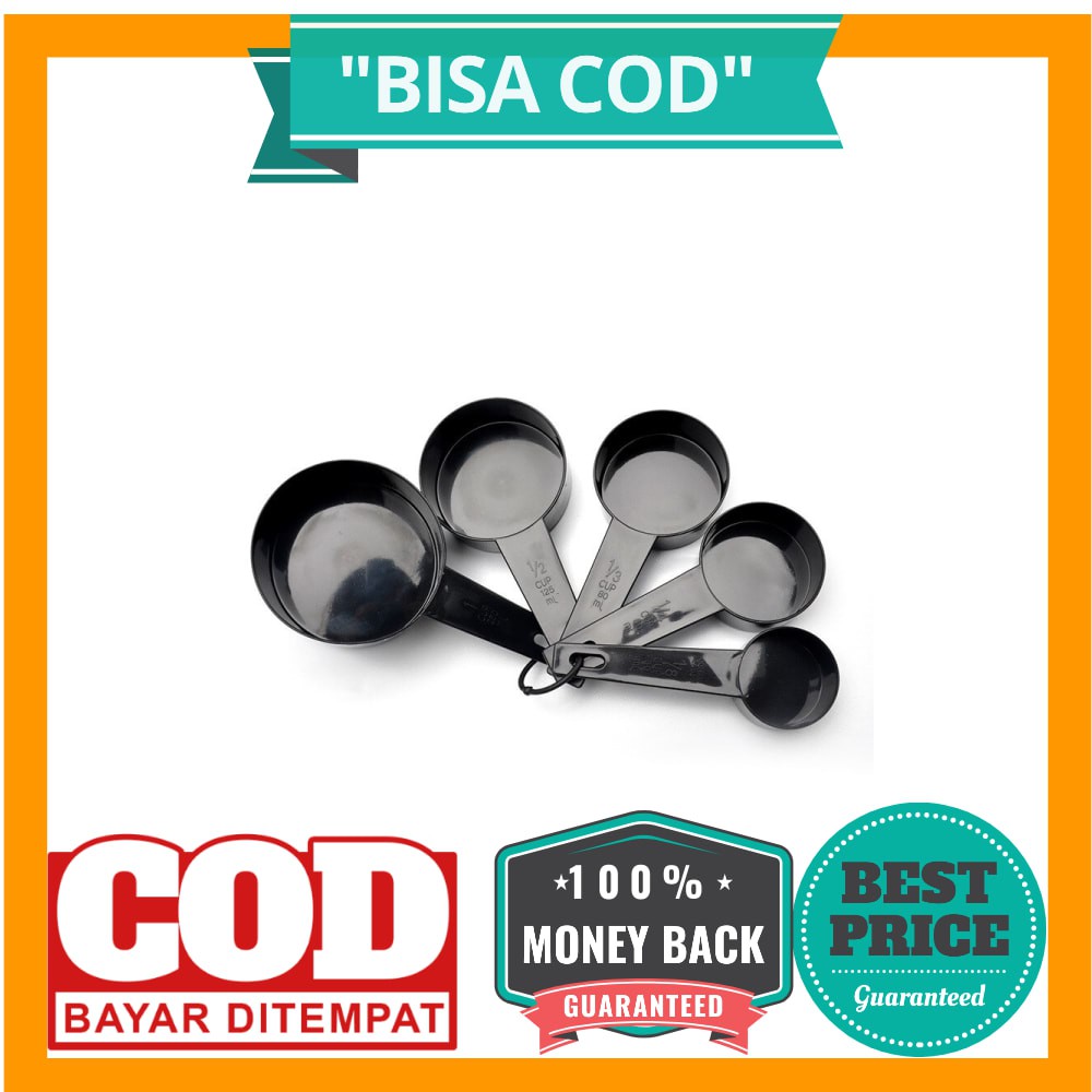 BISA COD ZISIZI Sendok Takar Ukur Cup Measuring Spoon Size L 5 PCS - CF233 - Black