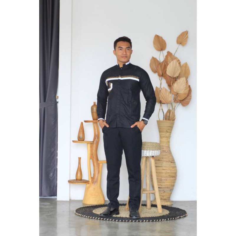 KEMEJA HEM BATIK PRIA COWOK LENGAN PANJANG MOTIF WAJIK WARNA HITAM SILVER  M L XL KERJA KANTOR