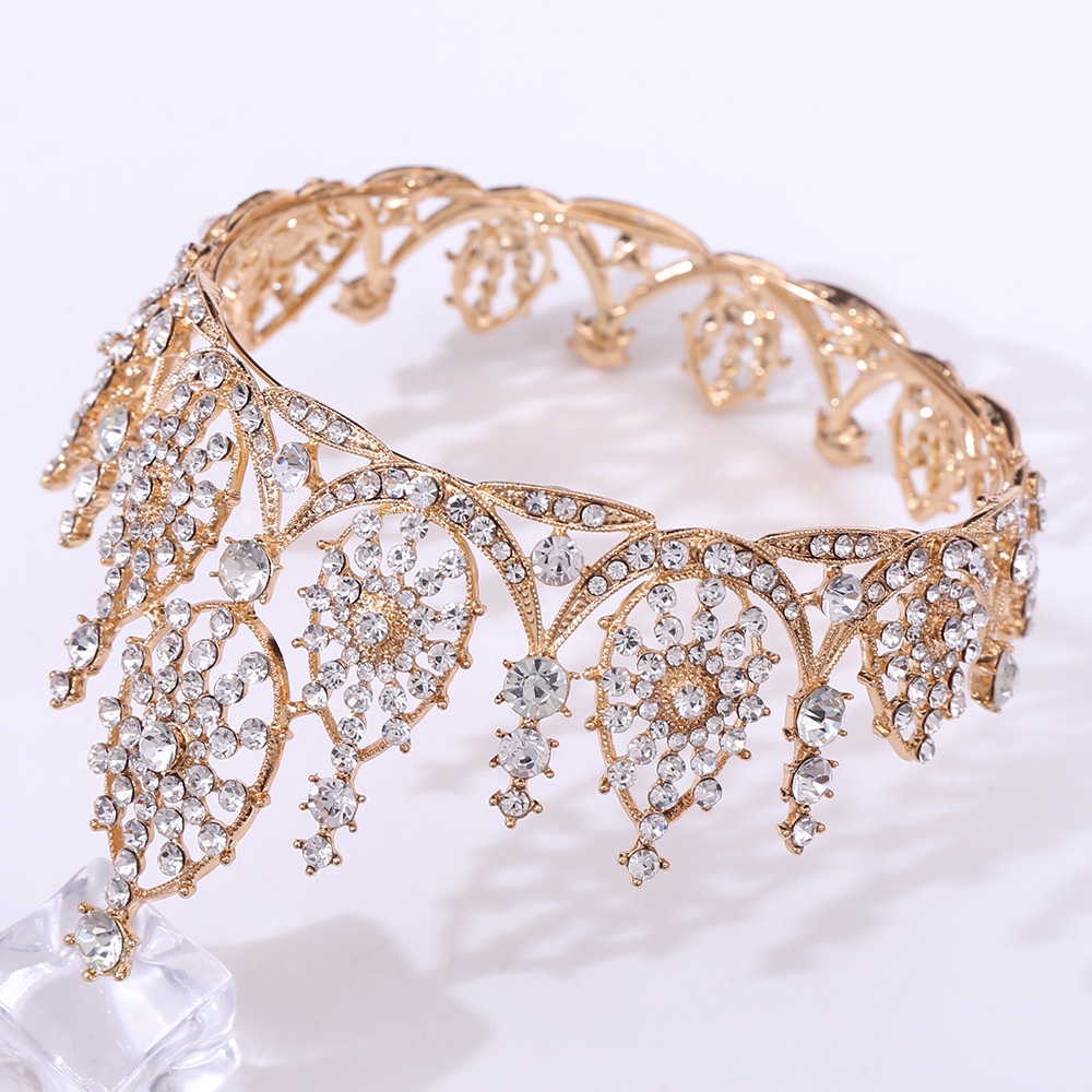 European Style Luxury Rhinestone Wedding Headdress Baroque Sun Flower Trumpet Bride Crown