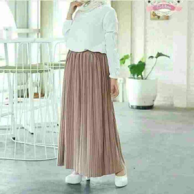 Rok plisket mayung wanita warna mocca