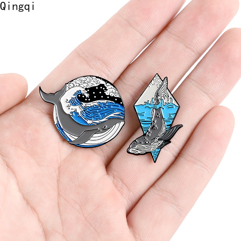 Ocean Bros Pin Enamel Desain Ikan Paus Biru Laut Aksesoris Wanita