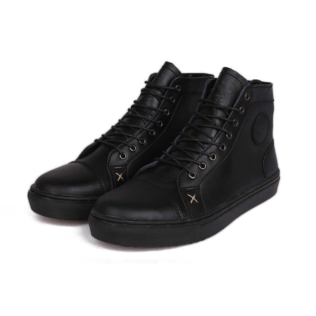 Sepatu Sneakers Boots pria kulit asli Exos Series hitam - walkers