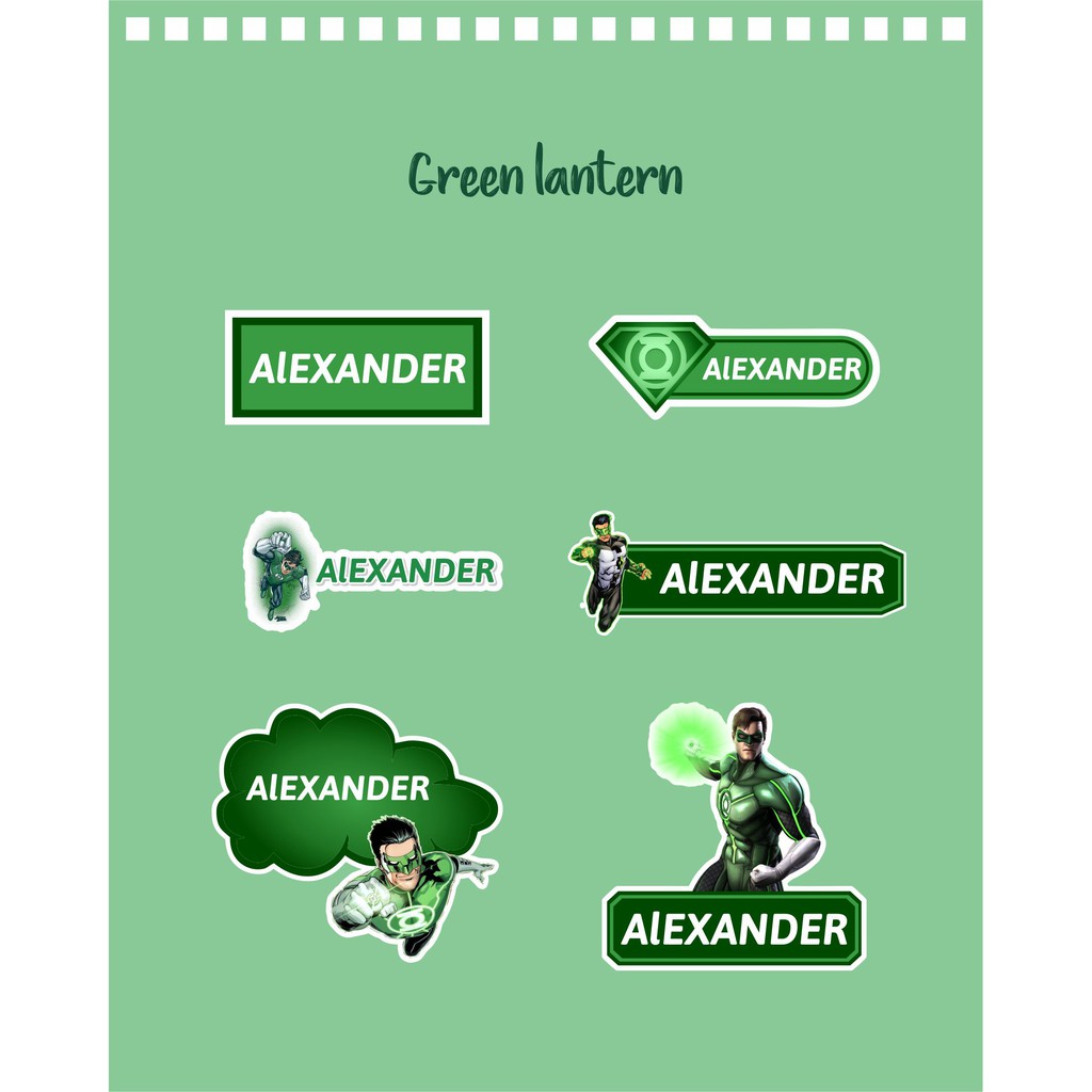 

192pcs Stiker Label Nama Lucu Kekinian Tahan Air& Anti Luntur untuk Anak Laki-laki Tema Green Latern