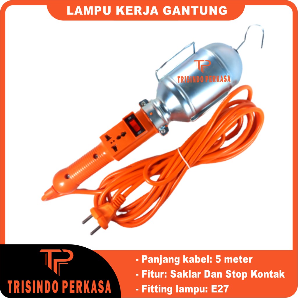 Lampu Kerja Gantung 5 Meter 5m E27 / Lampu bengkel industri / Portable hand Lamp INCLUDE STOP KONTAK