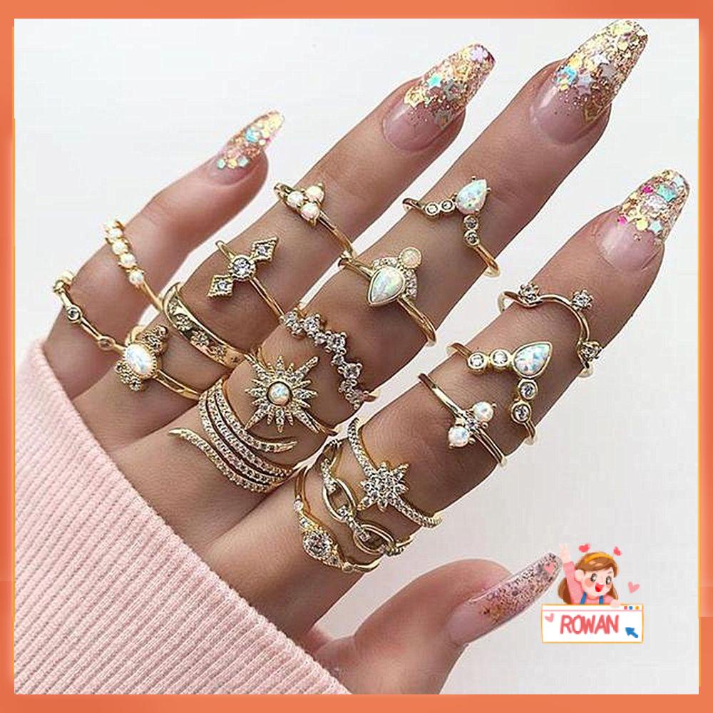 17pcs / Set Cincin Buku Jari Aneka Bentuk Gaya Bohemia Untuk Wanita