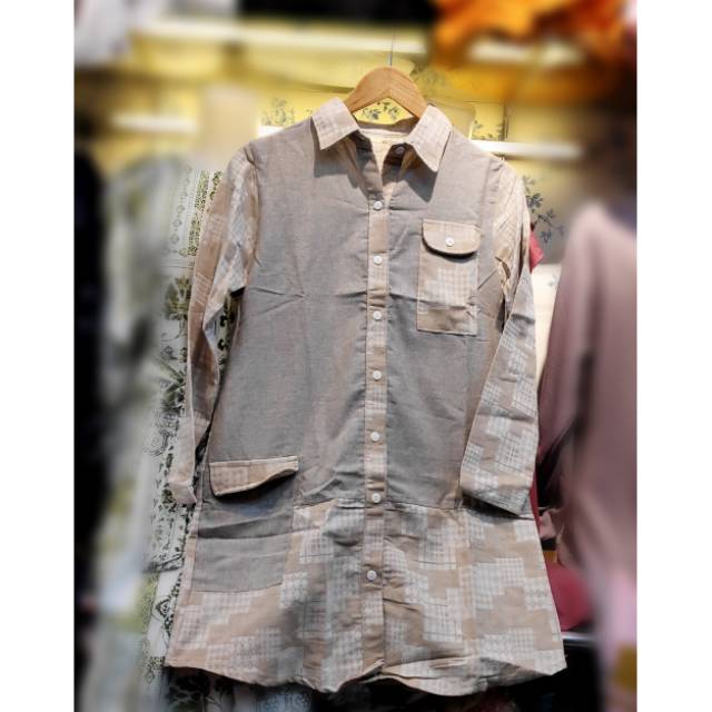 Kemeja tunik wanita kombinsi kotak kecil import