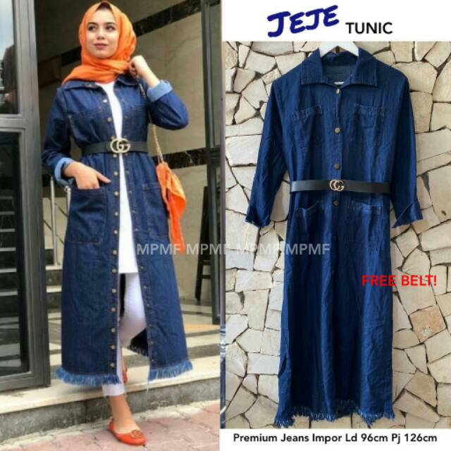 (RESTOCK) TUNIK JEANS GRATIS BELT // JEJE TUNIC // BAHAN JEANS PREMIUM IMPORT