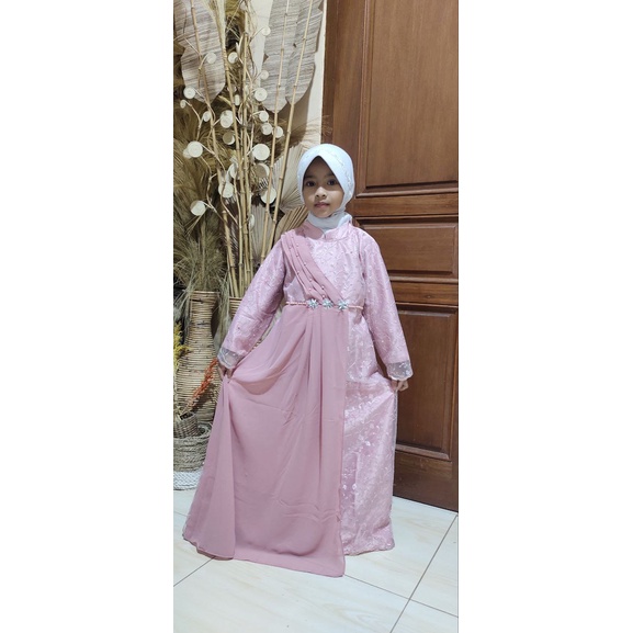 COUPLE KELUARGA GAMIS IBU DAN ANAK MUSLIM / BAHAN BROKAT TILLE MIX CRUTY / BAJU PASANGAN