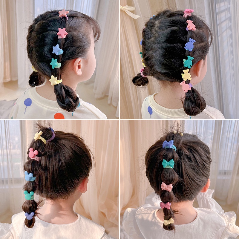 10pcs Ikat Rambut Bahan Karet Motif Unicorn / Permen / Buah / Es Krim Untuk Anak Perempuan