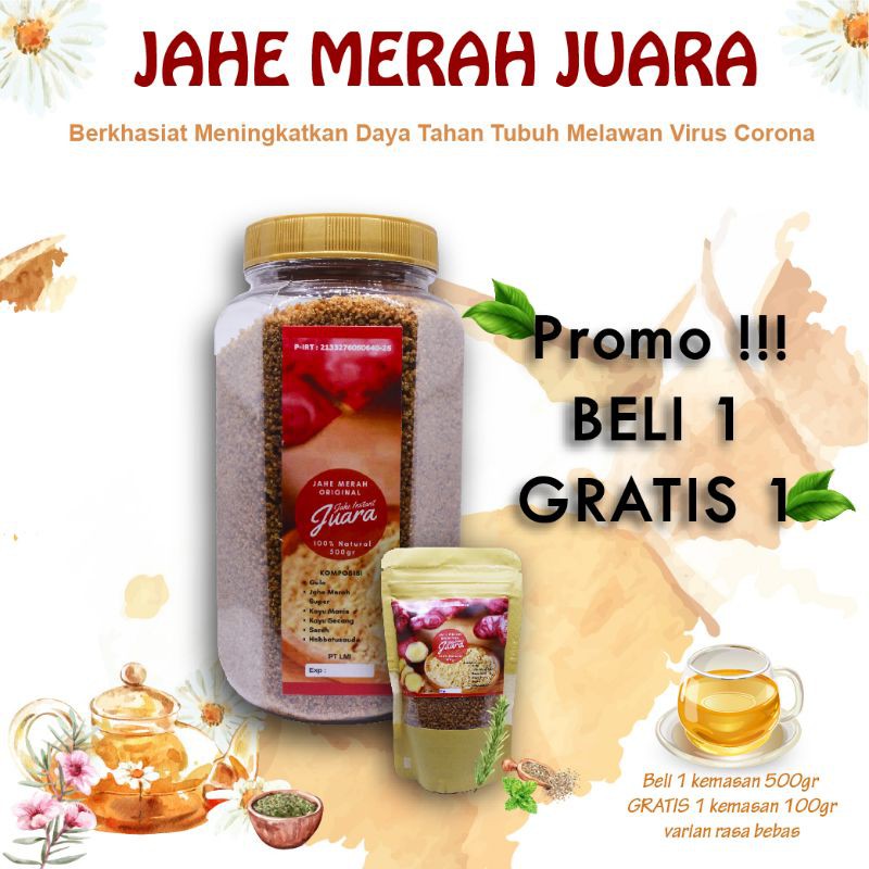 

PROMO!! Jahe Merah Juara Bubuk Suplemen Herbal 500gr Gratis 100gr Murah