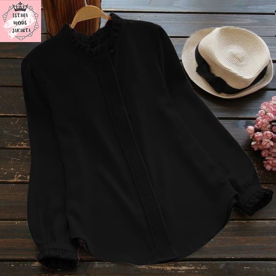 ISTANA MODE JAKARTA Lilac baju atasan wanita terbaru blouse korean style blouse wanita lengan panjang-LD110 HITAM