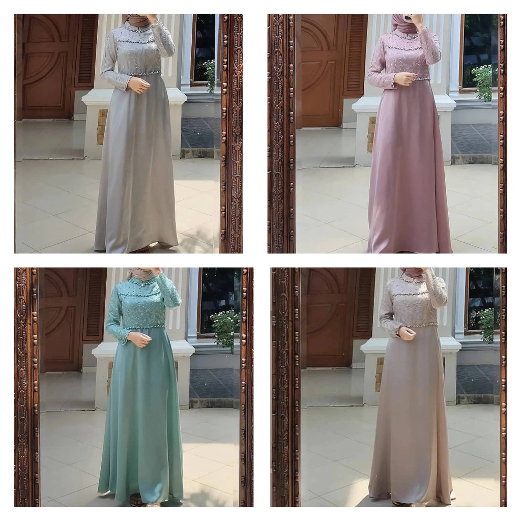 Bellea dress kondangan muslim gamis pesta brukat maxi velvet