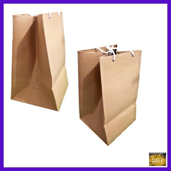 

KOSTUMBIHO- PAPER BAG COKLAT POLOS TAS SNACK KUE BAG BOX TAS BINGKISAN ULTAH 27X17 -ASLIII.