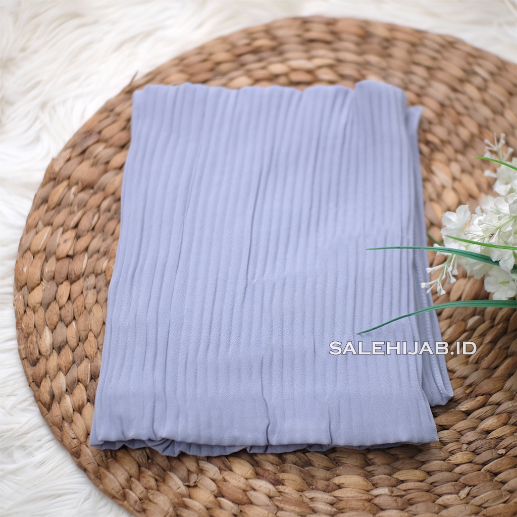 PASHMINA FULL  PLISKET LIDI CERUTY PLEATED || HIJAB PASHMINA CERUTI FULL PLISKET TANPA GARIS TENGAH-ABU MUDA