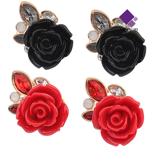Anting Stud Desain Bunga Mawar Aksen Berlian Imitasi Gaya Retro Elegan Untuk Wanita
