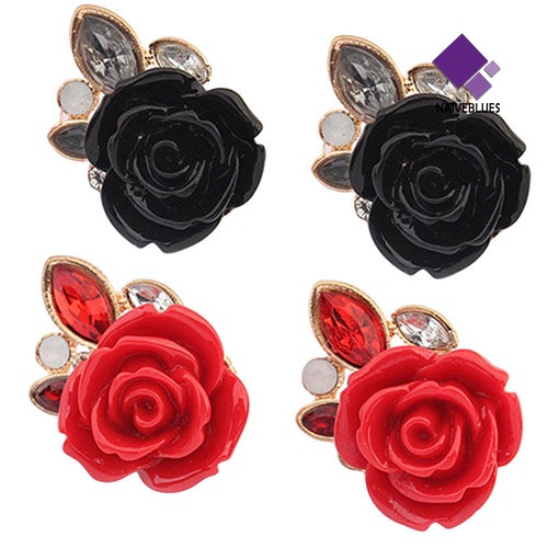 Anting Stud Desain Bunga Mawar Aksen Berlian Imitasi Gaya Retro Elegan Untuk Wanita