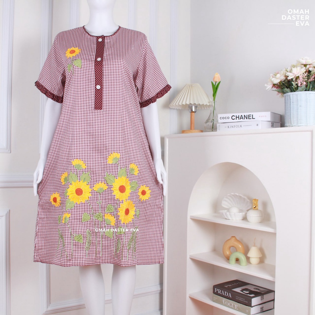 Daster Pendek Burgundy Lengan Rumbai Bordir Original Omah Daster Eva Busui Friendly