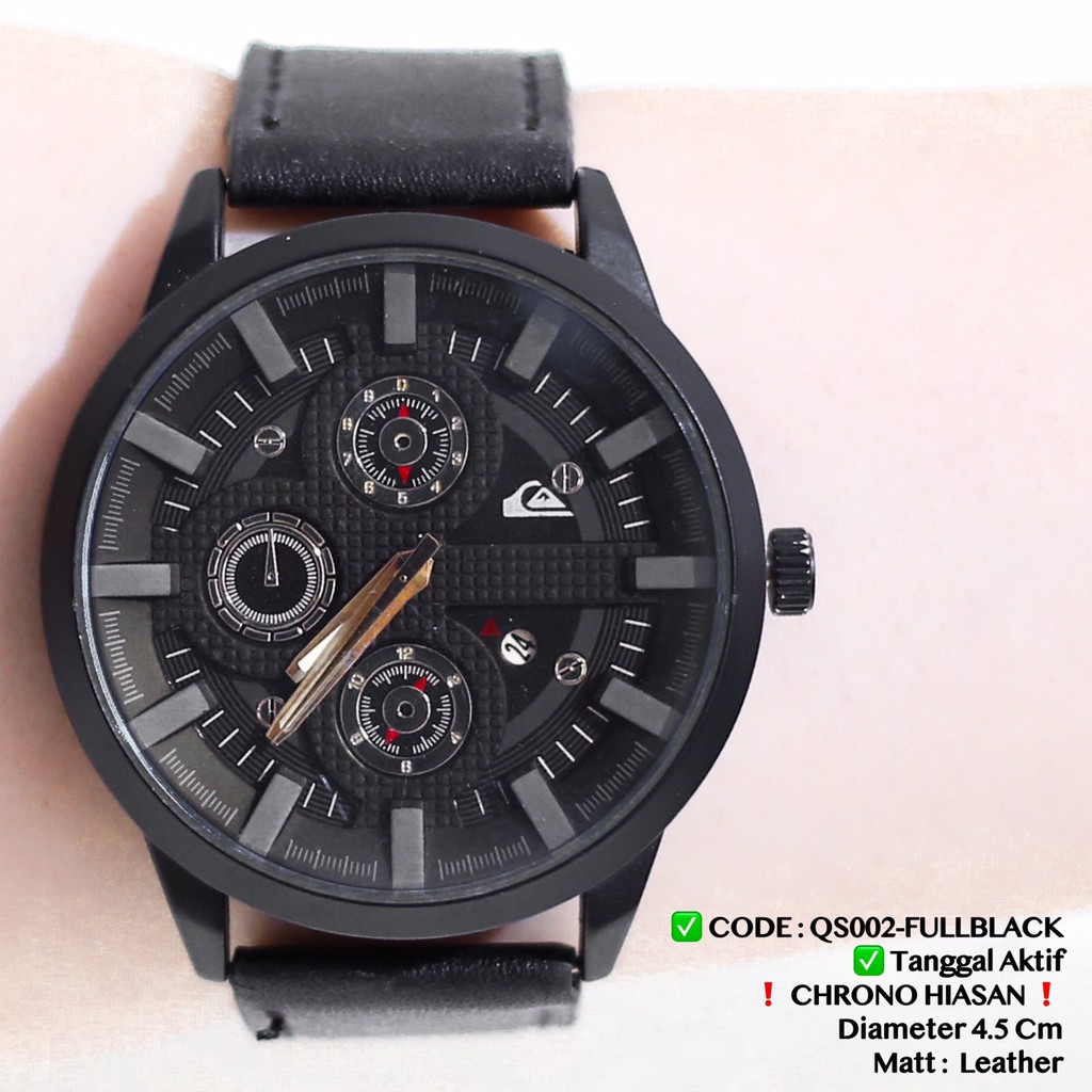 Jam tangan Quiksilver pria TANGGAL AKTIF tali kulit leather premium casual watch laki QS002