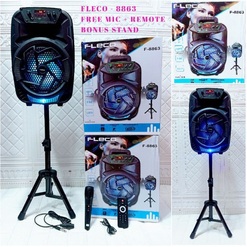 COD SPEAKER BLUETOOTH FLECO F-8808/F-8805/F-8806/F-8807 8.5 INCH X-BASS BONUS STAND PLUS MIC KARAOKE //SPEAKER FLECO X-BASS//SPEAKER SALON AKTIF//SPEAKER KARAOKE