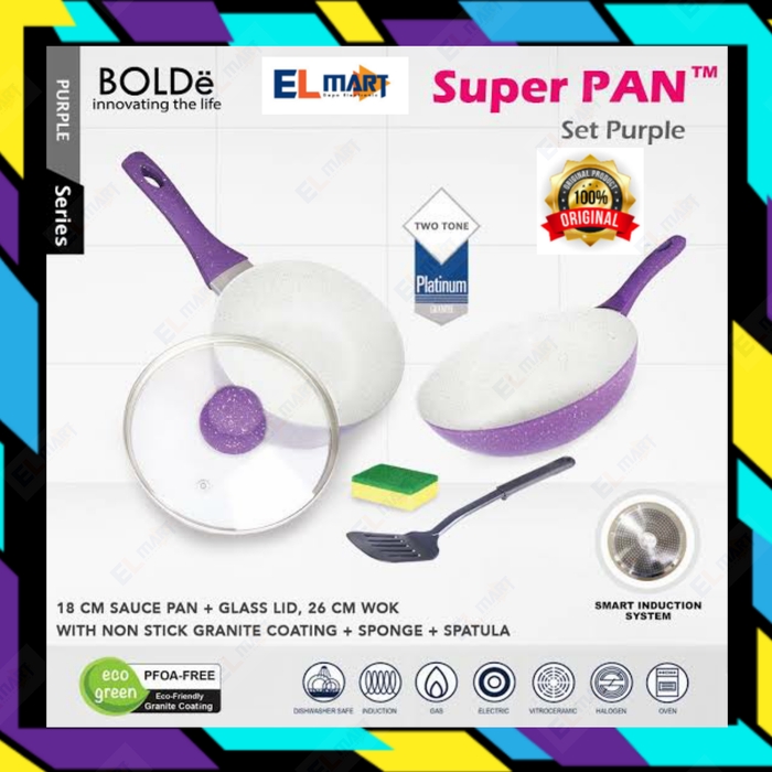 BOLde super pan set purple 5pc panci granite ceramic coating non stick