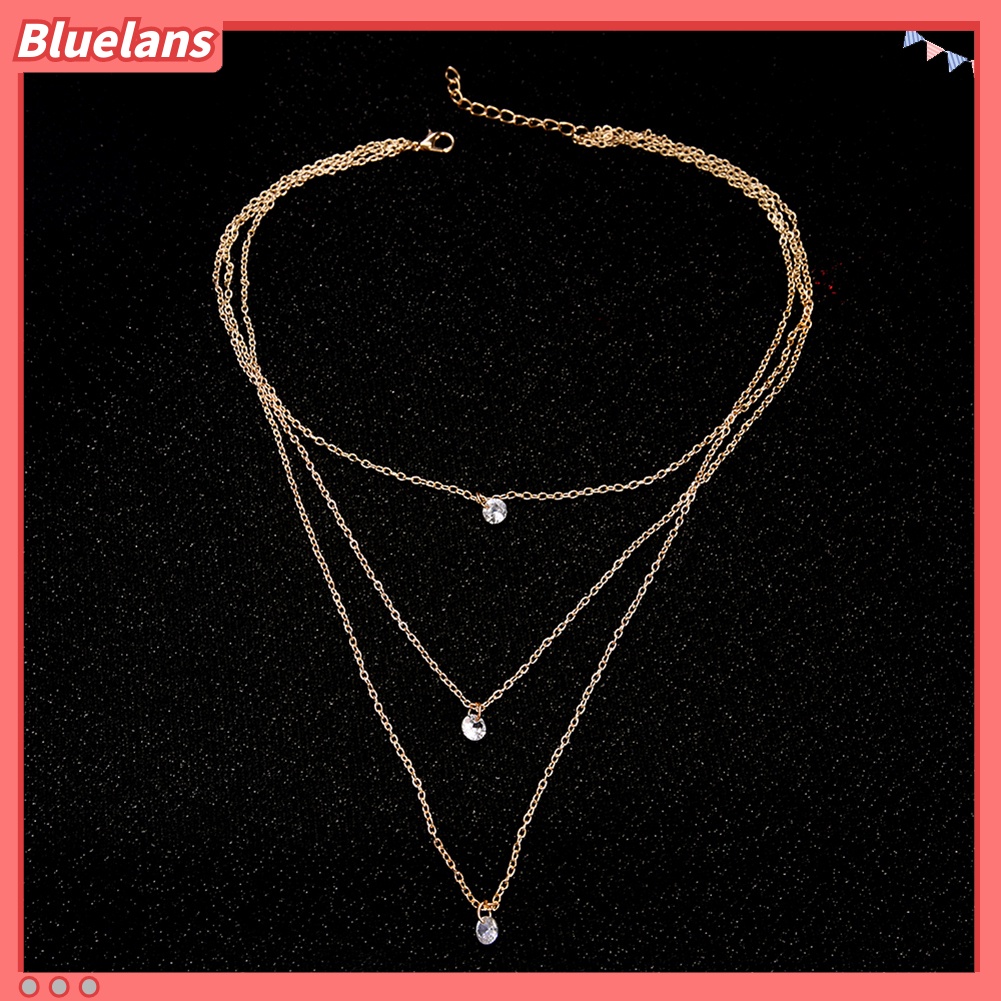 Bluelans Multi-layer Fashion Party Date Jewelry Women Three Rhinestones Choker Necklace