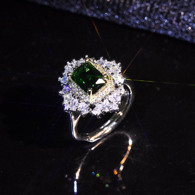 925 Perak Emerald Kuning Sapphire Cincin Wanita Pertunangan Cincin Adjustable Perhiasan