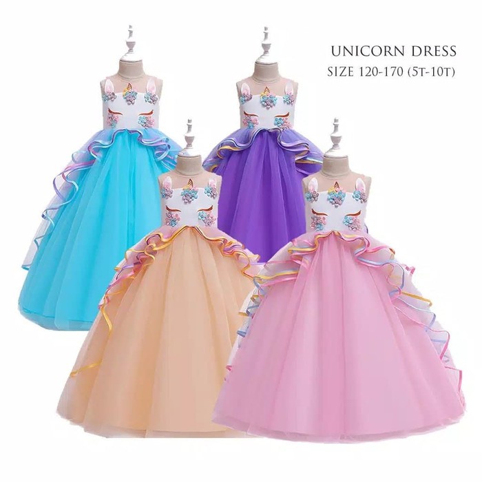 TBI Kostum Anak Unicorn Baju Pesta Dress Tutu Disney Princess Costume